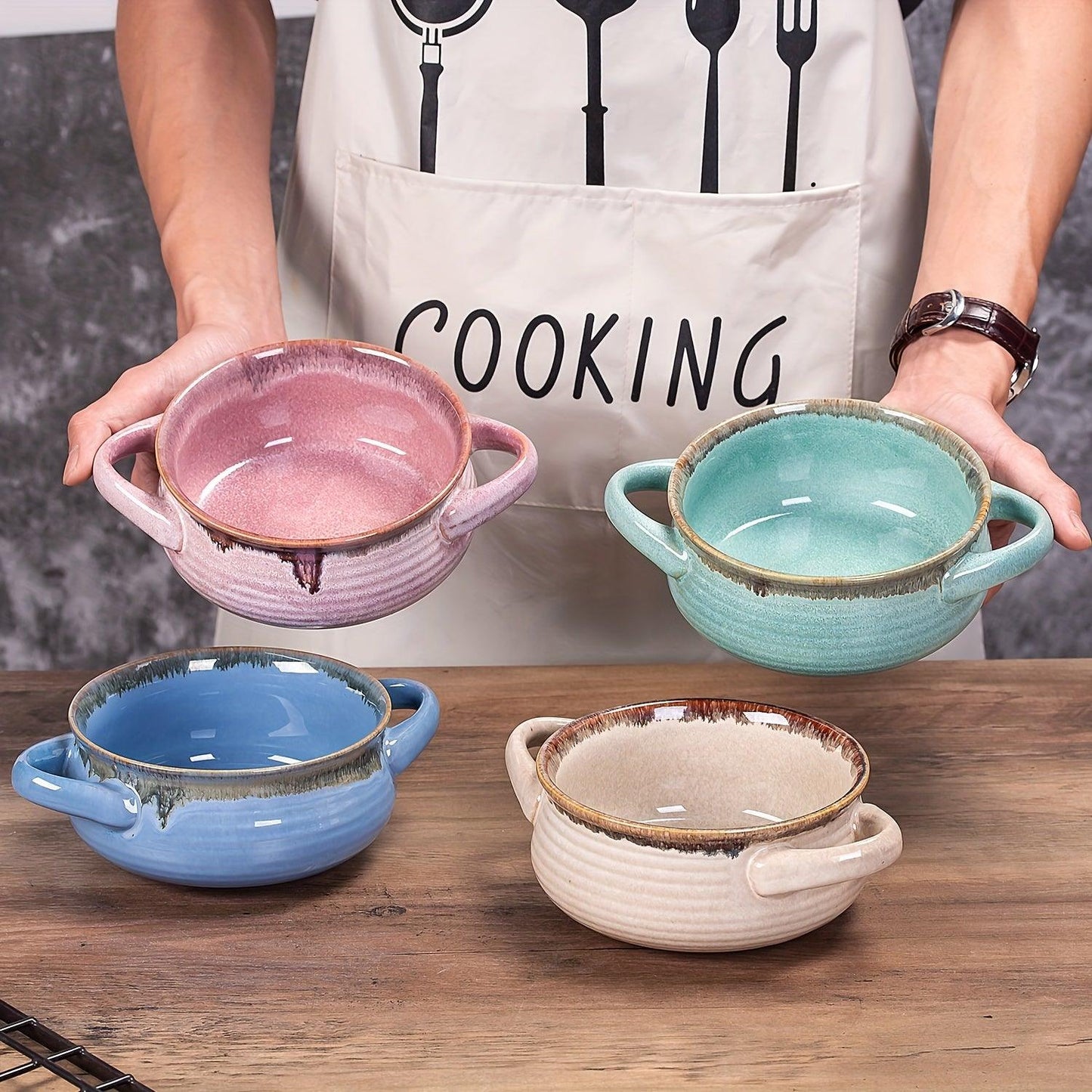 Set of 4 Ceramic Soup Bowls with Dual Handles - HomeGoods Lima