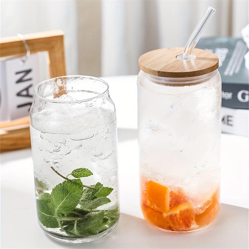 Glass Water Cups Set with Lid Straw Simple Tea Beer Juice and Coffee Mugs - HomeGoods Lima