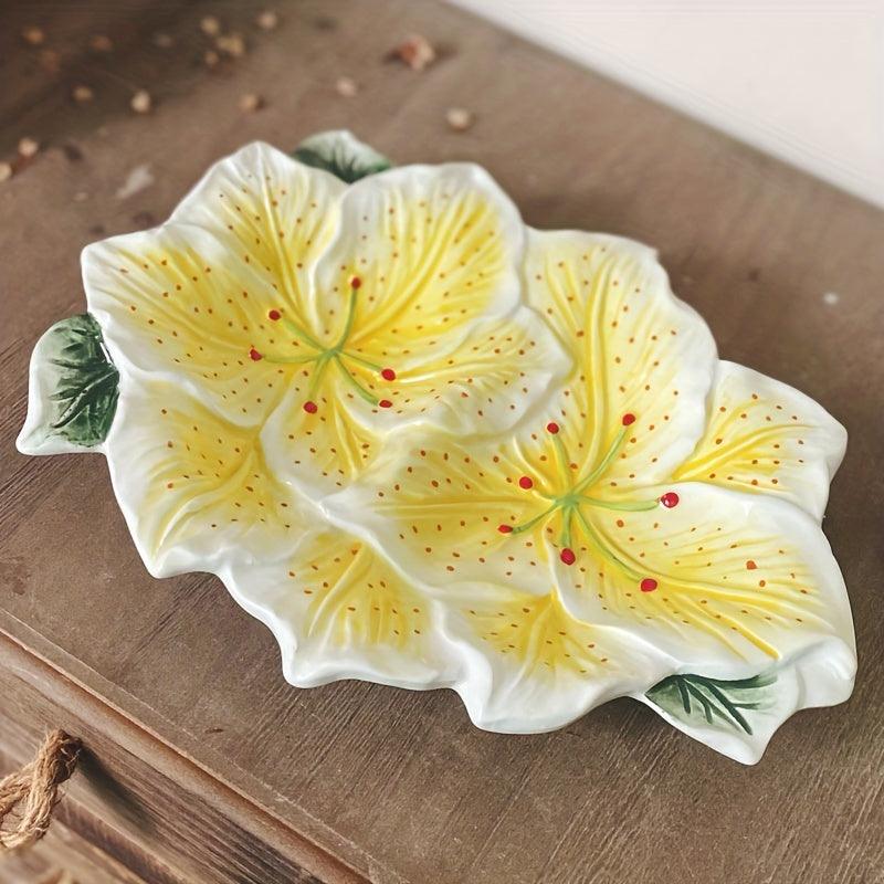 Handpainted Lily Flower Ceramic Plate for Home and Restaurant Decor - HomeGoods Lima