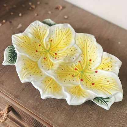 Handpainted Lily Flower Ceramic Plate for Home and Restaurant Decor - HomeGoods Lima