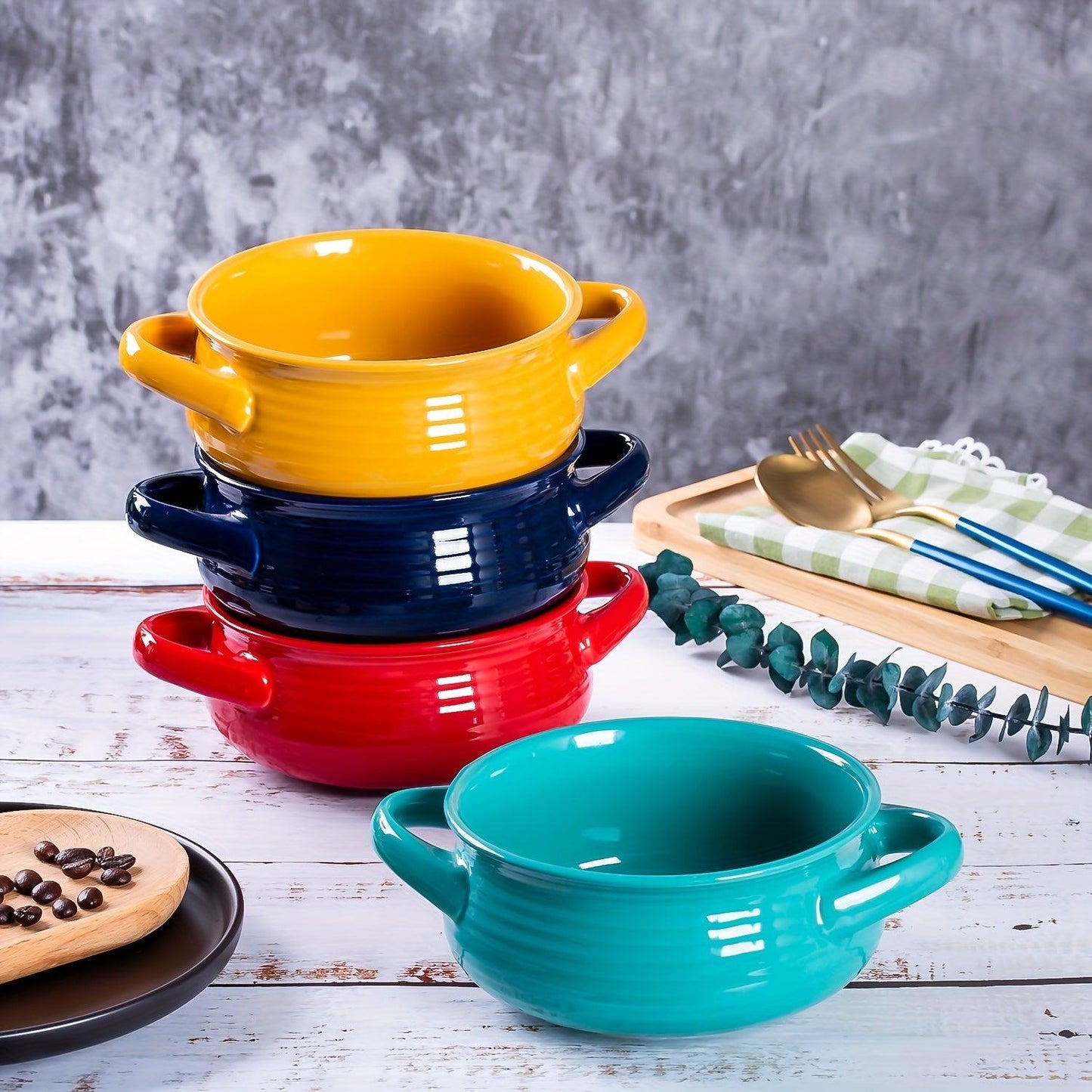 Set of 4 Ceramic Soup Bowls with Dual Handles - HomeGoods Lima