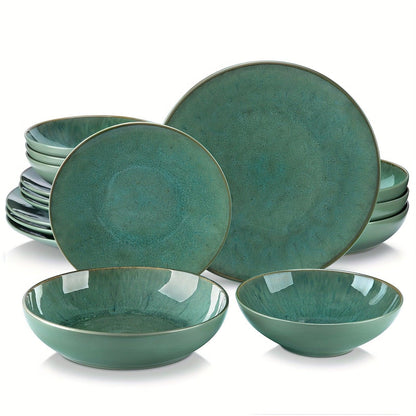 16Piece Reactive Stoneware Dinner Set for 4 People Unique Finish - HomeGoods Lima