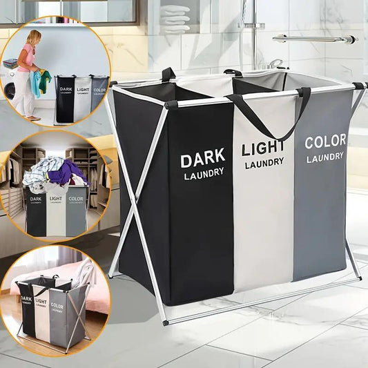 Folding 3section laundry organizer with waterproof bag and metal frame - HomeGoods Lima