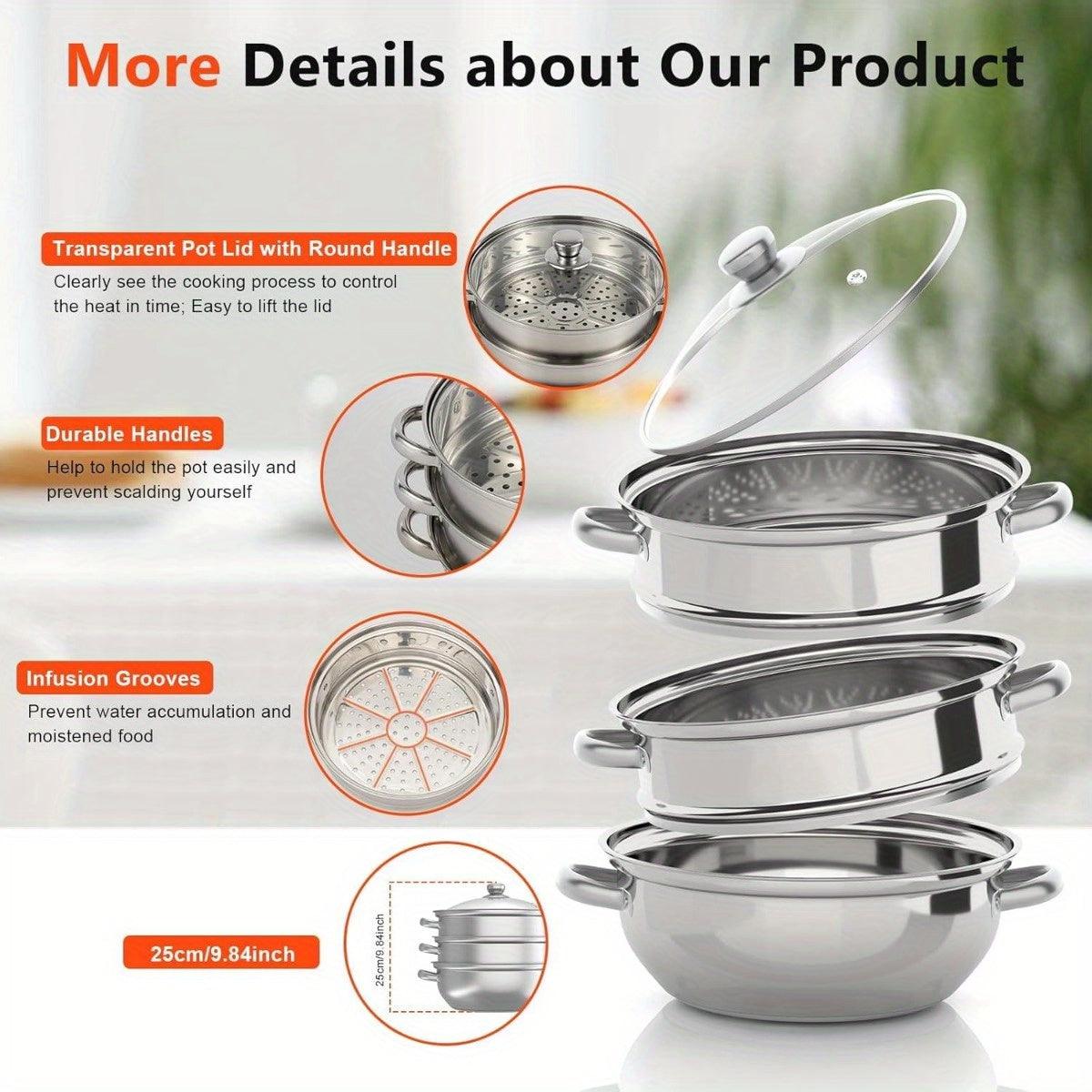 Premium 3Tier Stainless Steel Steamer with Vented Lid - HomeGoods Lima