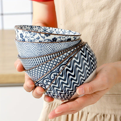 Japanese Style Ceramic Dessert Bowls 10oz Blue Pattern - HomeGoods Lima