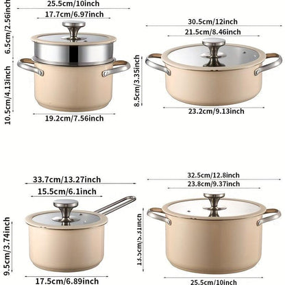 PURE COOK Silicone Border Pots Set Stainless Steel Beige White - HomeGoods Lima