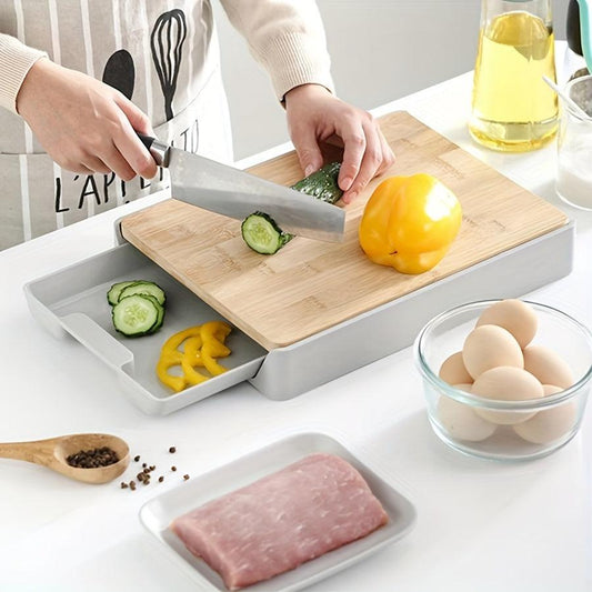 Bamboo Cutting Board with Sliding Tray and NonSlip Pads - HomeGoods Lima