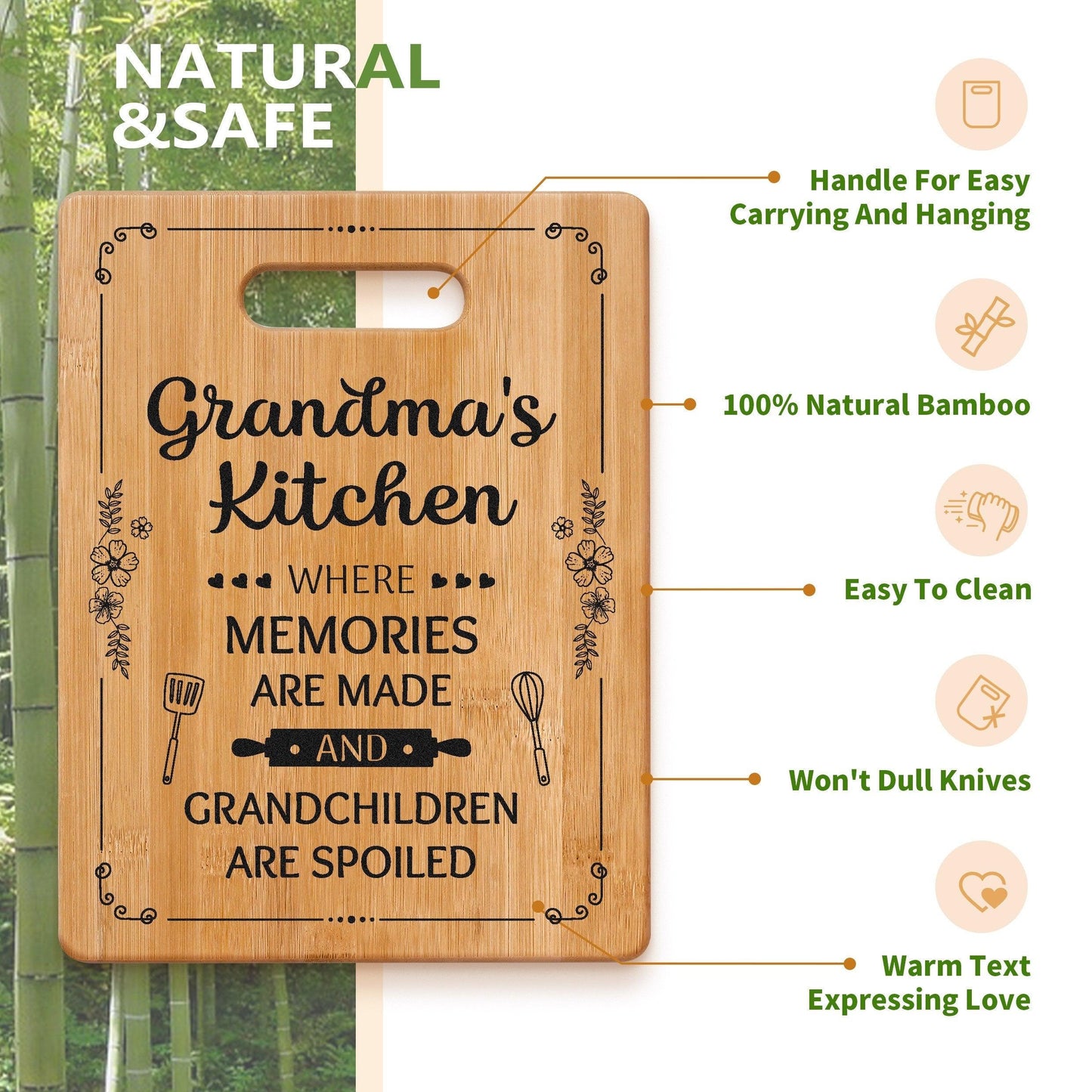 Personalized Bamboo Cutting Board Christmas Gift for Grandma - HomeGoods Lima