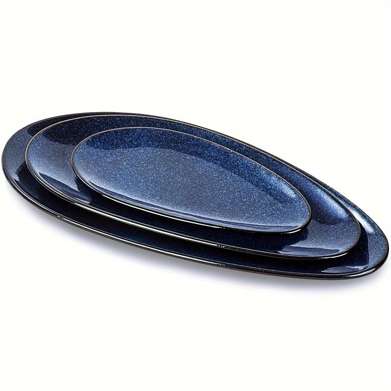 Vicrays Large Oval Serving Platters Set of 3 Blue - HomeGoods Lima