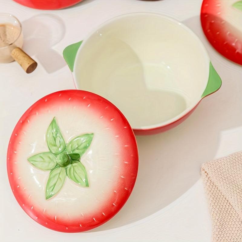 Creative Ceramic Salad Bowl Set with Lid Strawberry Design - HomeGoods Lima