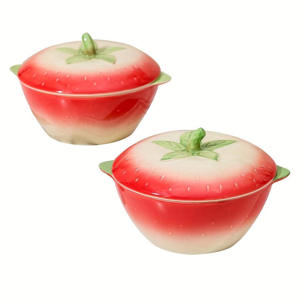 Creative Ceramic Salad Bowl Set with Lid Strawberry Design - HomeGoods Lima