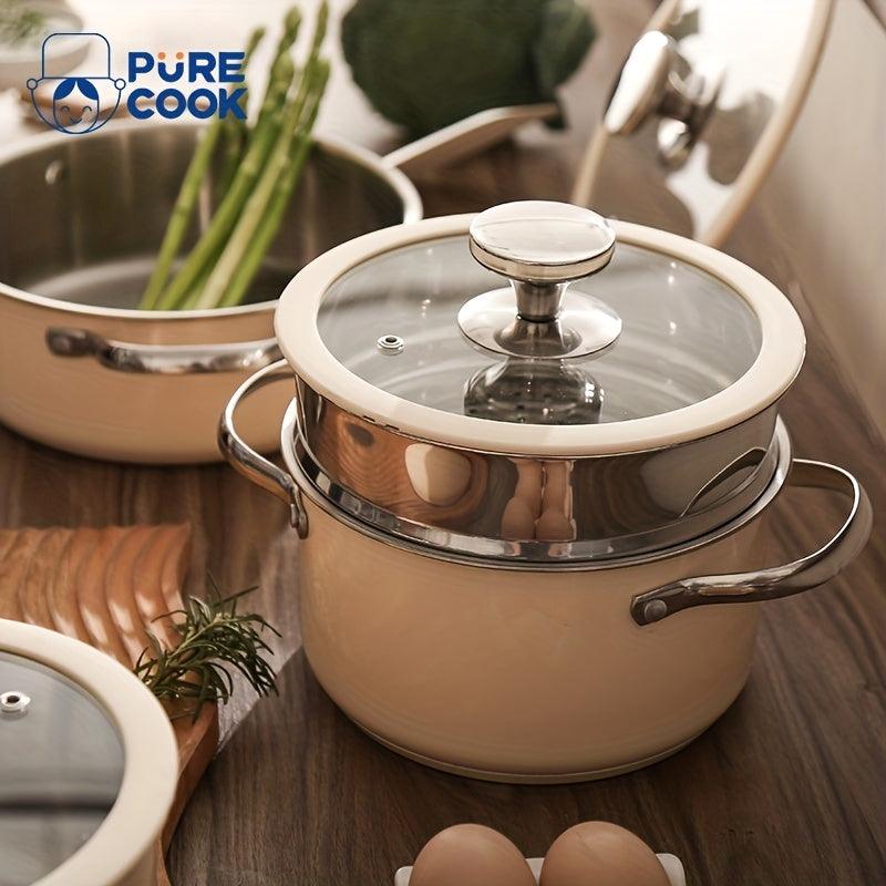 PURE COOK Silicone Border Pots Set Stainless Steel Beige White - HomeGoods Lima