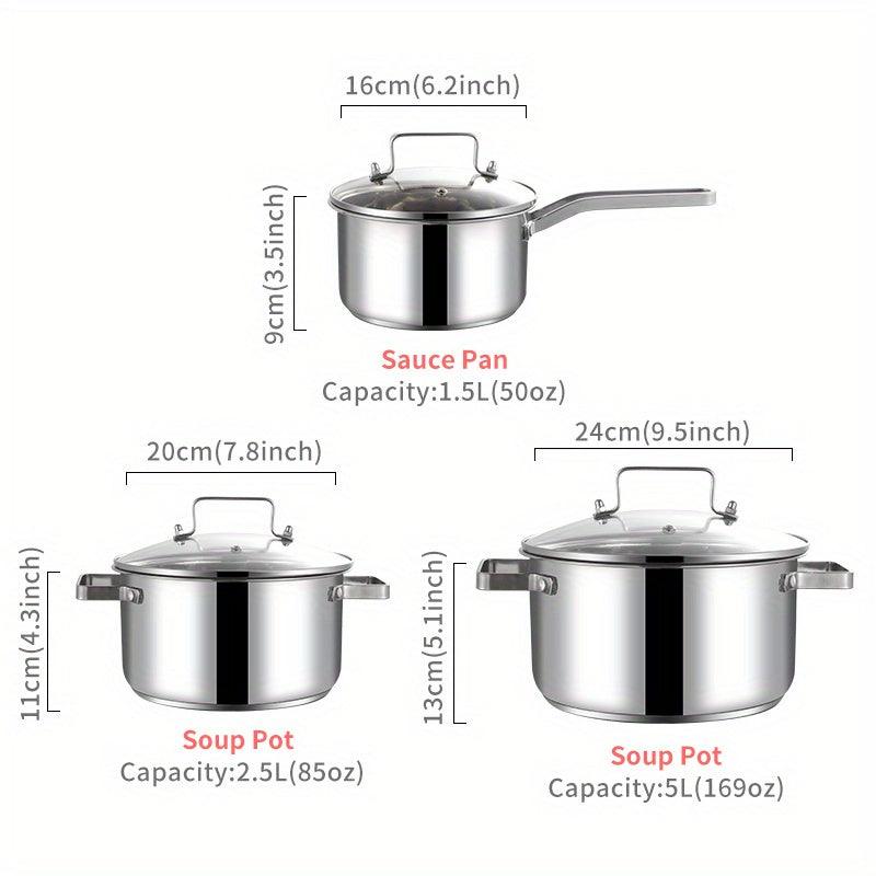 6Piece Stainless Steel Cookware Set with Glass Lids Induction Compatible - HomeGoods Lima