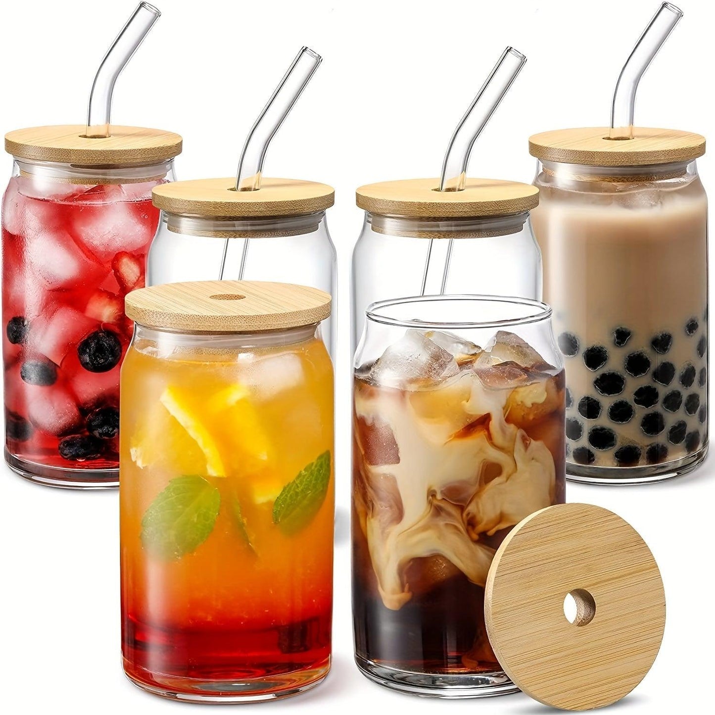 Glass Water Cups Set with Lid Straw Simple Tea Beer Juice and Coffee Mugs - HomeGoods Lima