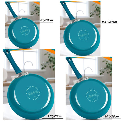 Cyan Nonstick Frying Pan with Lid Granite Interior Silicone Handle - HomeGoods Lima