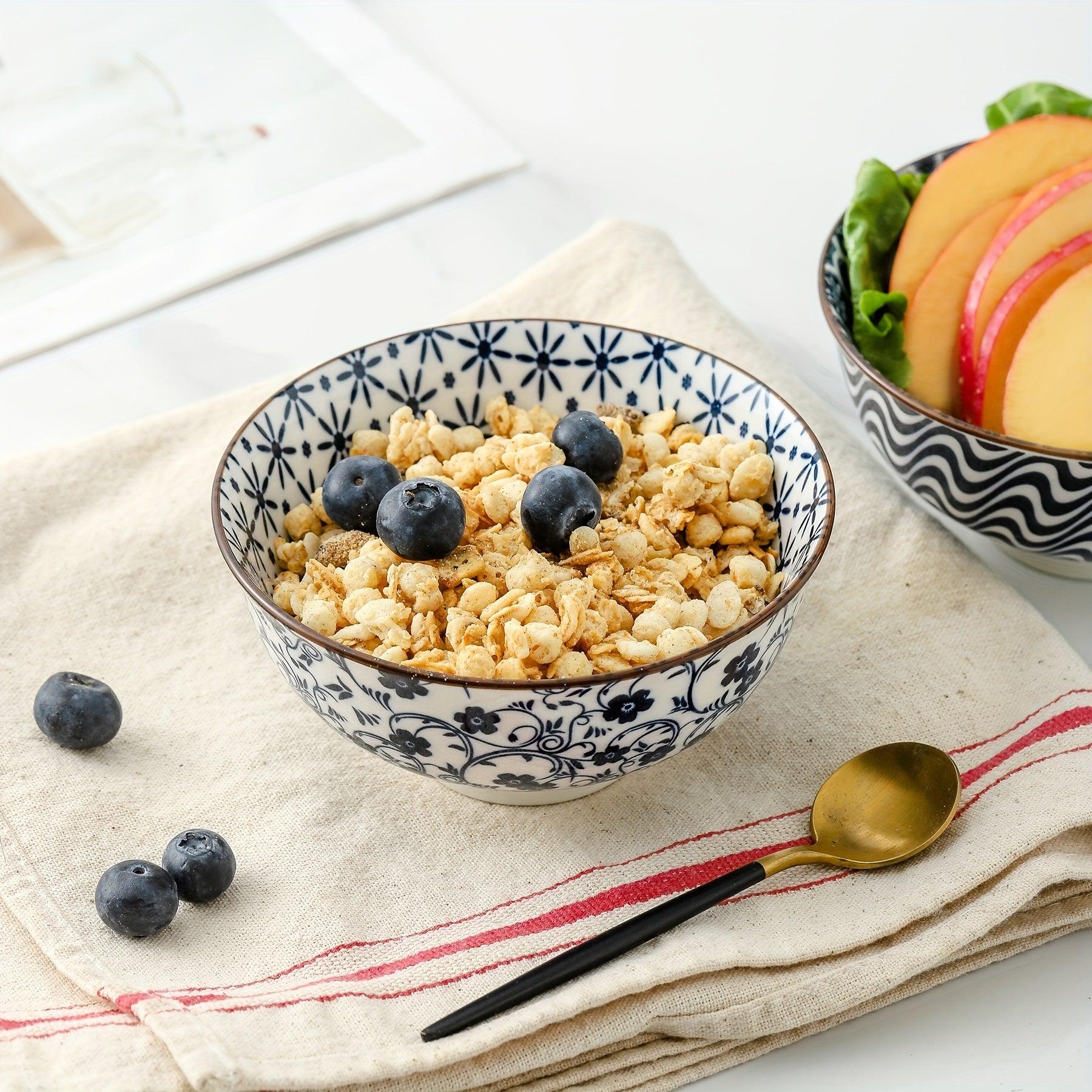 Japanese Style Ceramic Dessert Bowls 10oz Blue Pattern - HomeGoods Lima