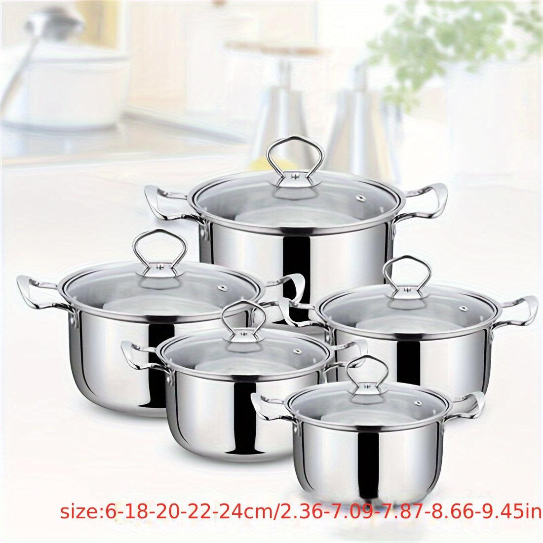 Stainless Steel 5Piece Cooking Utensil Set Pot Stockpot Glass Lids - HomeGoods Lima