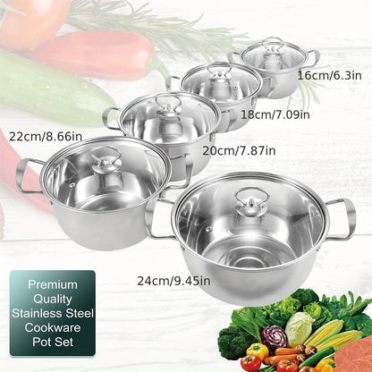 Stainless Steel 5Piece Cooking Utensil Set Pot Stockpot Glass Lids - HomeGoods Lima