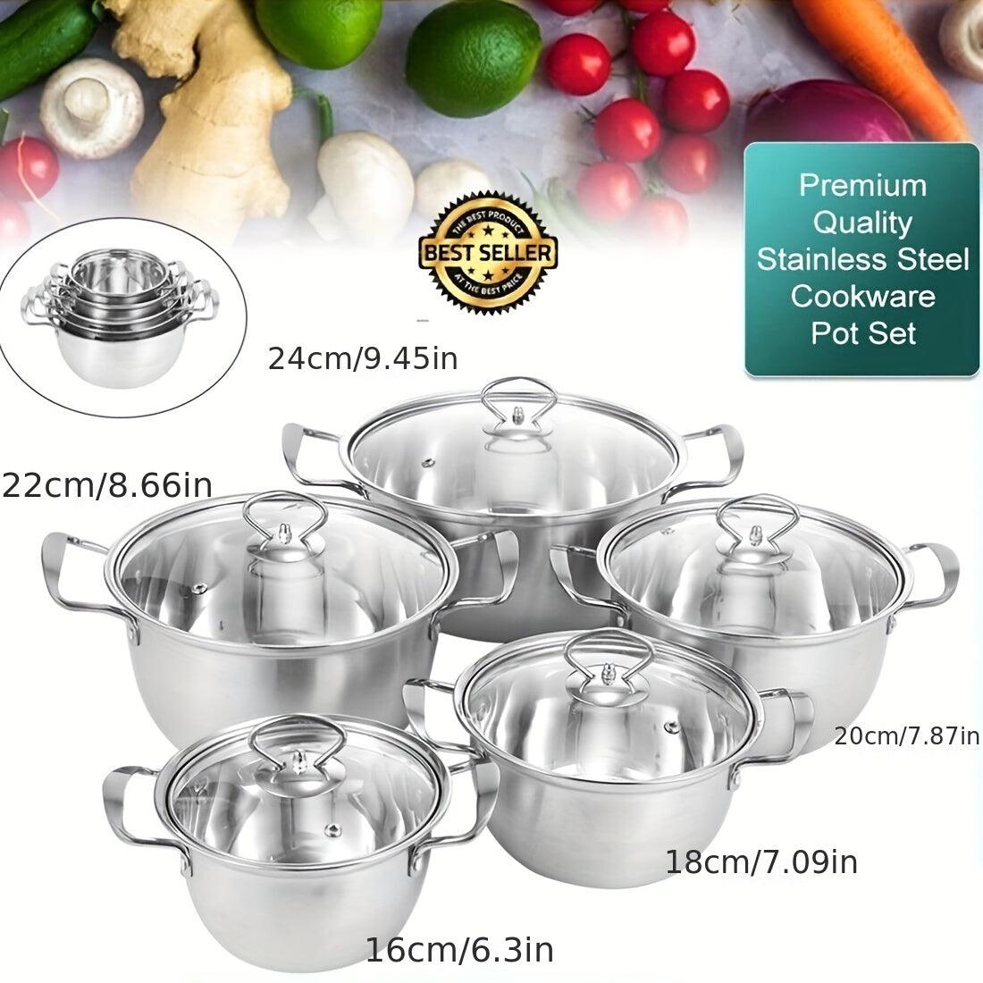 Stainless Steel 5Piece Cooking Utensil Set Pot Stockpot Glass Lids - HomeGoods Lima