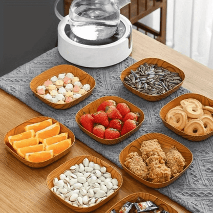 4 Elegant Woodlook Snack Plates Set Perfect for Sushi Breakfast - HomeGoods Lima