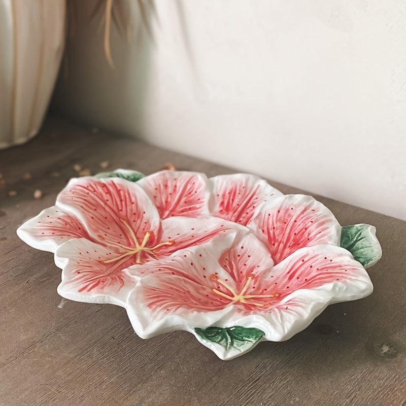 Handpainted Lily Flower Ceramic Plate for Home and Restaurant Decor - HomeGoods Lima