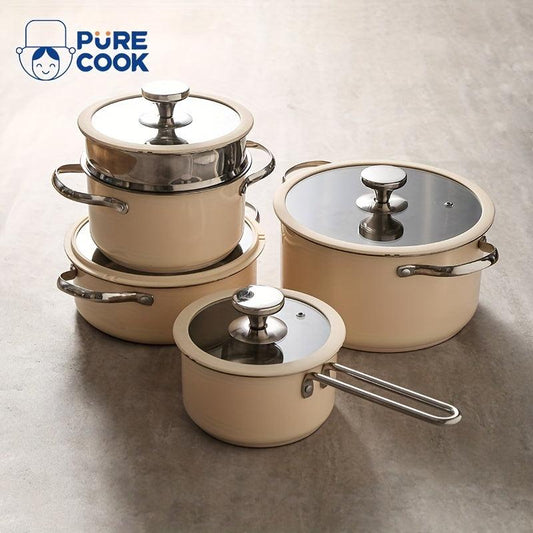 PURE COOK Silicone Border Pots Set Stainless Steel Beige White - HomeGoods Lima