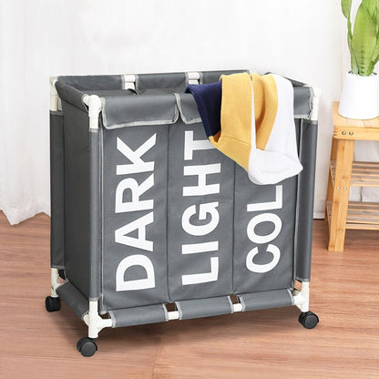 3Section Rolling Grey Laundry Basket Waterproof Folding Storage Bags - HomeGoods Lima