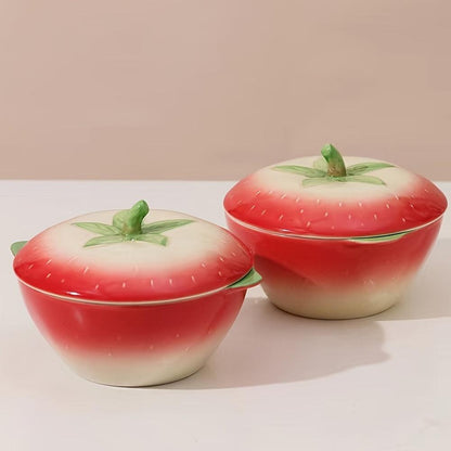 Creative Ceramic Salad Bowl Set with Lid Strawberry Design - HomeGoods Lima