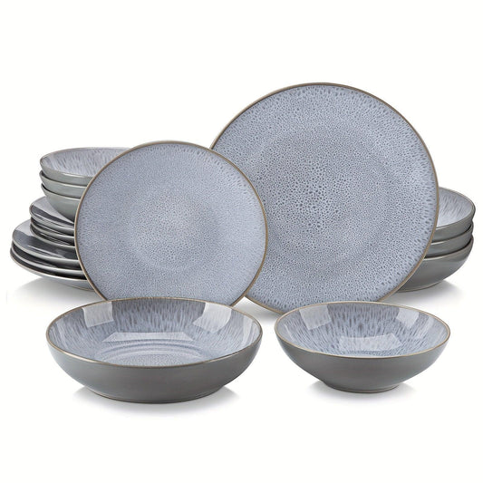 16Piece Reactive Stoneware Dinner Set for 4 People Unique Finish - HomeGoods Lima