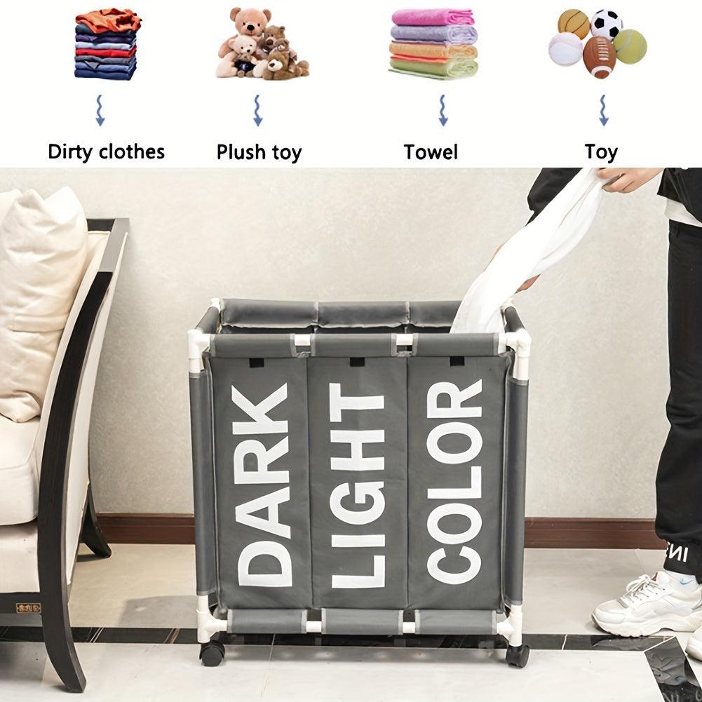 3Section Rolling Grey Laundry Basket Waterproof Folding Storage Bags - HomeGoods Lima