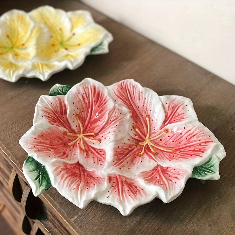 Handpainted Lily Flower Ceramic Plate for Home and Restaurant Decor - HomeGoods Lima