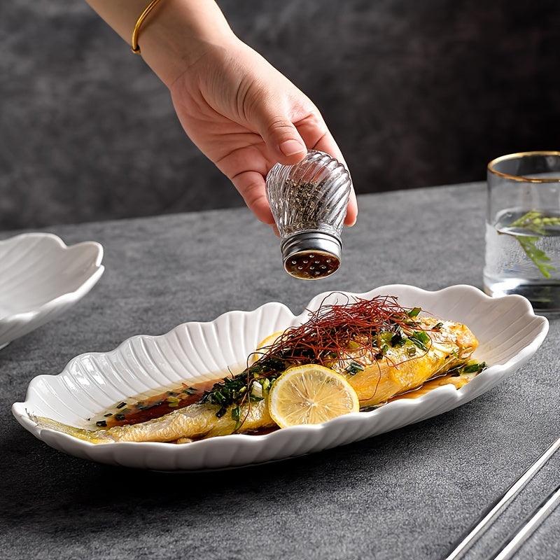 Elegant Oval Ceramic Fish Plate White Floral Pattern Tray - HomeGoods Lima