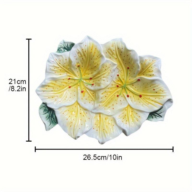 Handpainted Lily Flower Ceramic Plate for Home and Restaurant Decor - HomeGoods Lima