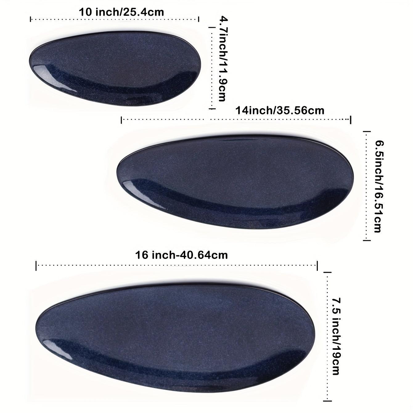 Vicrays Large Oval Serving Platters Set of 3 Blue - HomeGoods Lima