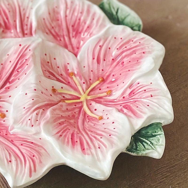 Handpainted Lily Flower Ceramic Plate for Home and Restaurant Decor - HomeGoods Lima