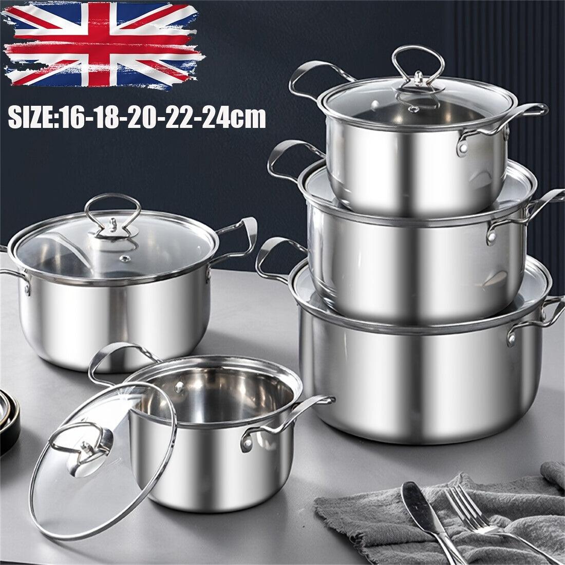 Stainless Steel 5Piece Cooking Utensil Set Pot Stockpot Glass Lids - HomeGoods Lima