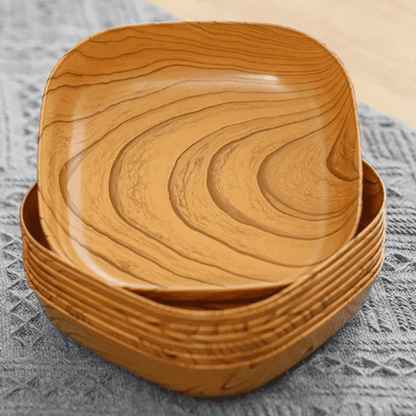 4 Elegant Woodlook Snack Plates Set Perfect for Sushi Breakfast - HomeGoods Lima