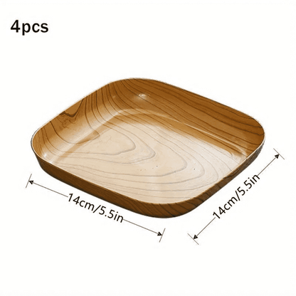 4 Elegant Woodlook Snack Plates Set Perfect for Sushi Breakfast - HomeGoods Lima