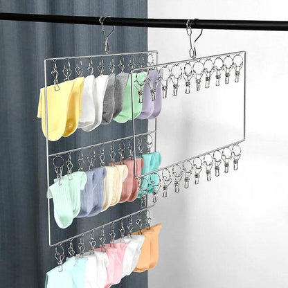 Stainless Steel Clothes Drying Rack,2/3Layers Multifunctional Socks Clips for Bedroom Balcony,Space Saving Closet Organizer - HomeGoods Lima