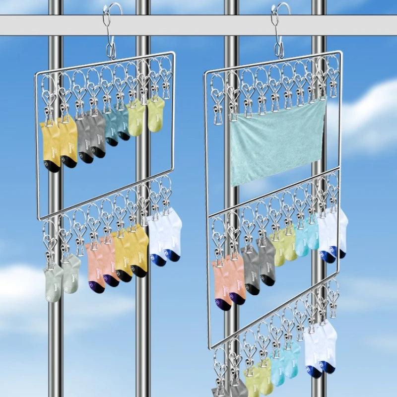 Stainless Steel Clothes Drying Rack,2/3Layers Multifunctional Socks Clips for Bedroom Balcony,Space Saving Closet Organizer - HomeGoods Lima