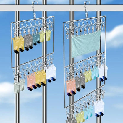 Stainless Steel Clothes Drying Rack,2/3Layers Multifunctional Socks Clips for Bedroom Balcony,Space Saving Closet Organizer - HomeGoods Lima