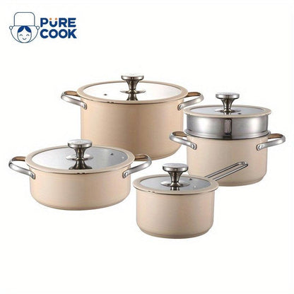 PURE COOK Silicone Border Pots Set Stainless Steel Beige White - HomeGoods Lima