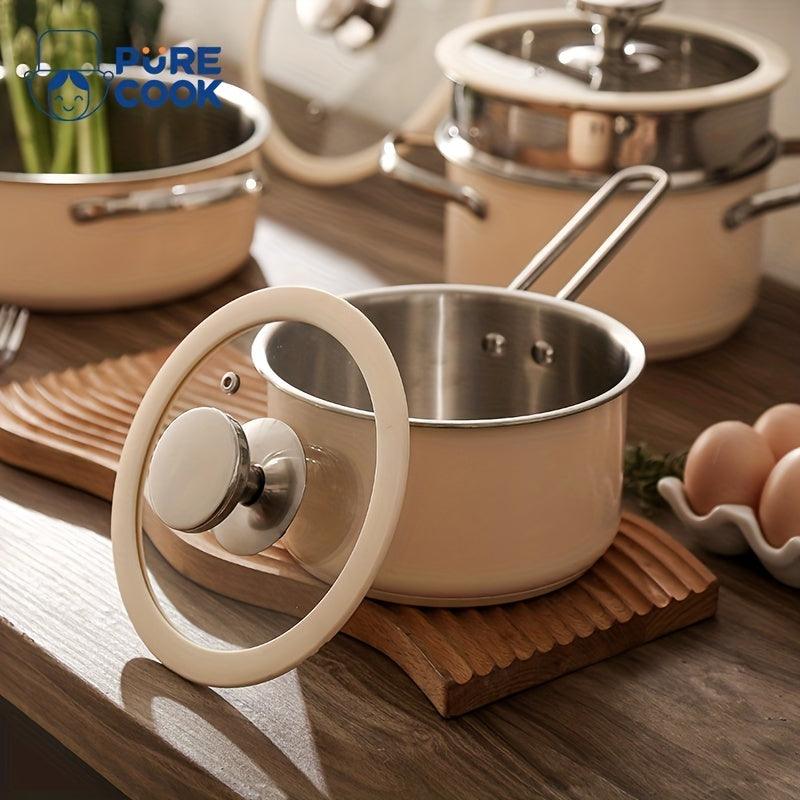 PURE COOK Silicone Border Pots Set Stainless Steel Beige White - HomeGoods Lima