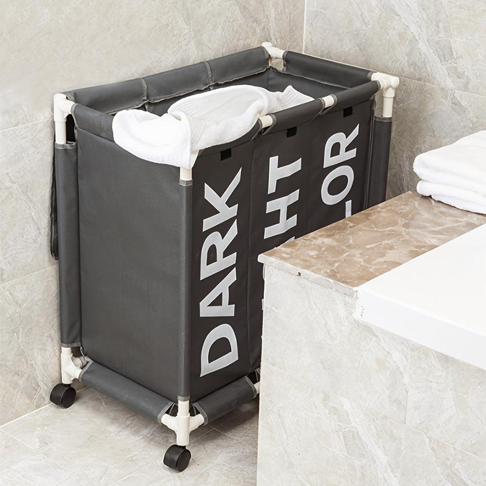 3Section Rolling Grey Laundry Basket Waterproof Folding Storage Bags - HomeGoods Lima