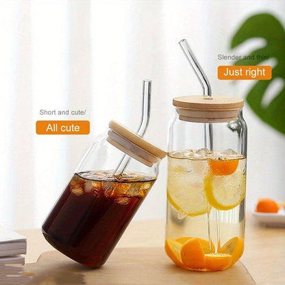 Glass Water Cups Set with Lid Straw Simple Tea Beer Juice and Coffee Mugs - HomeGoods Lima