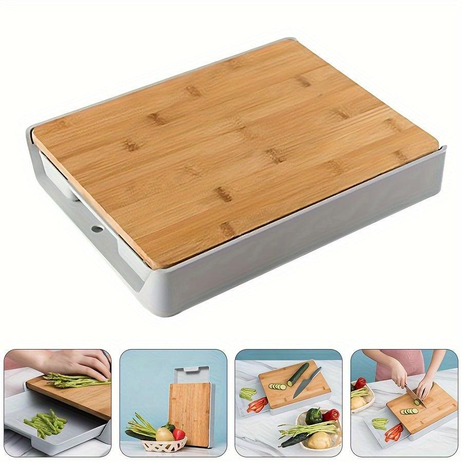 Bamboo Cutting Board with Sliding Tray and NonSlip Pads - HomeGoods Lima