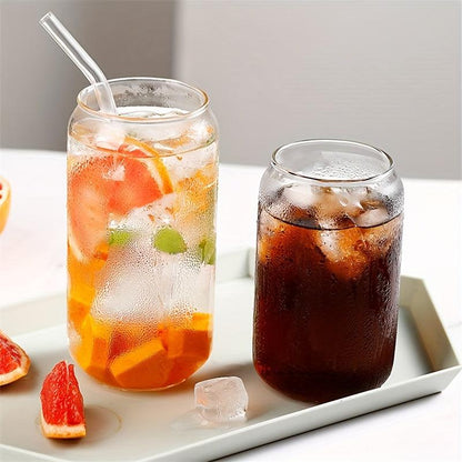 Glass Water Cups Set with Lid Straw Simple Tea Beer Juice and Coffee Mugs - HomeGoods Lima