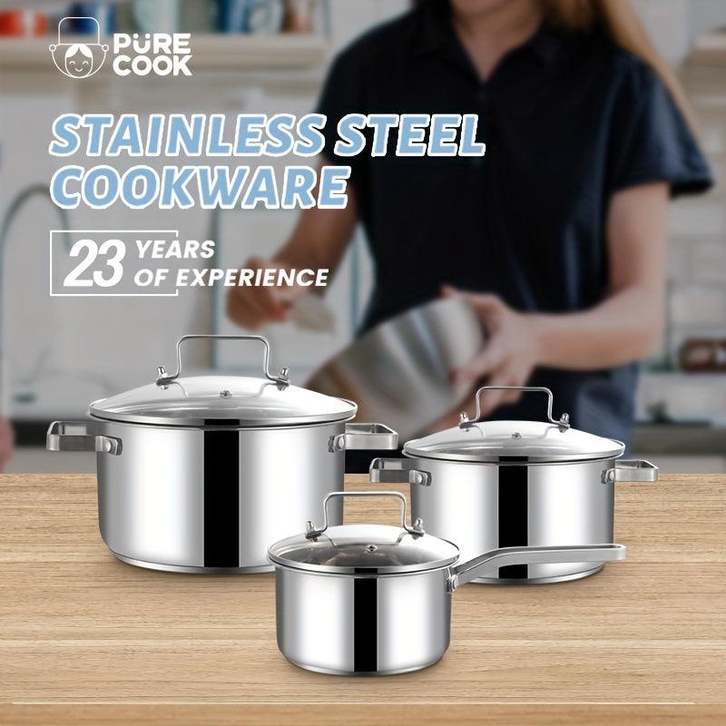 6Piece Stainless Steel Cookware Set with Glass Lids Induction Compatible - HomeGoods Lima