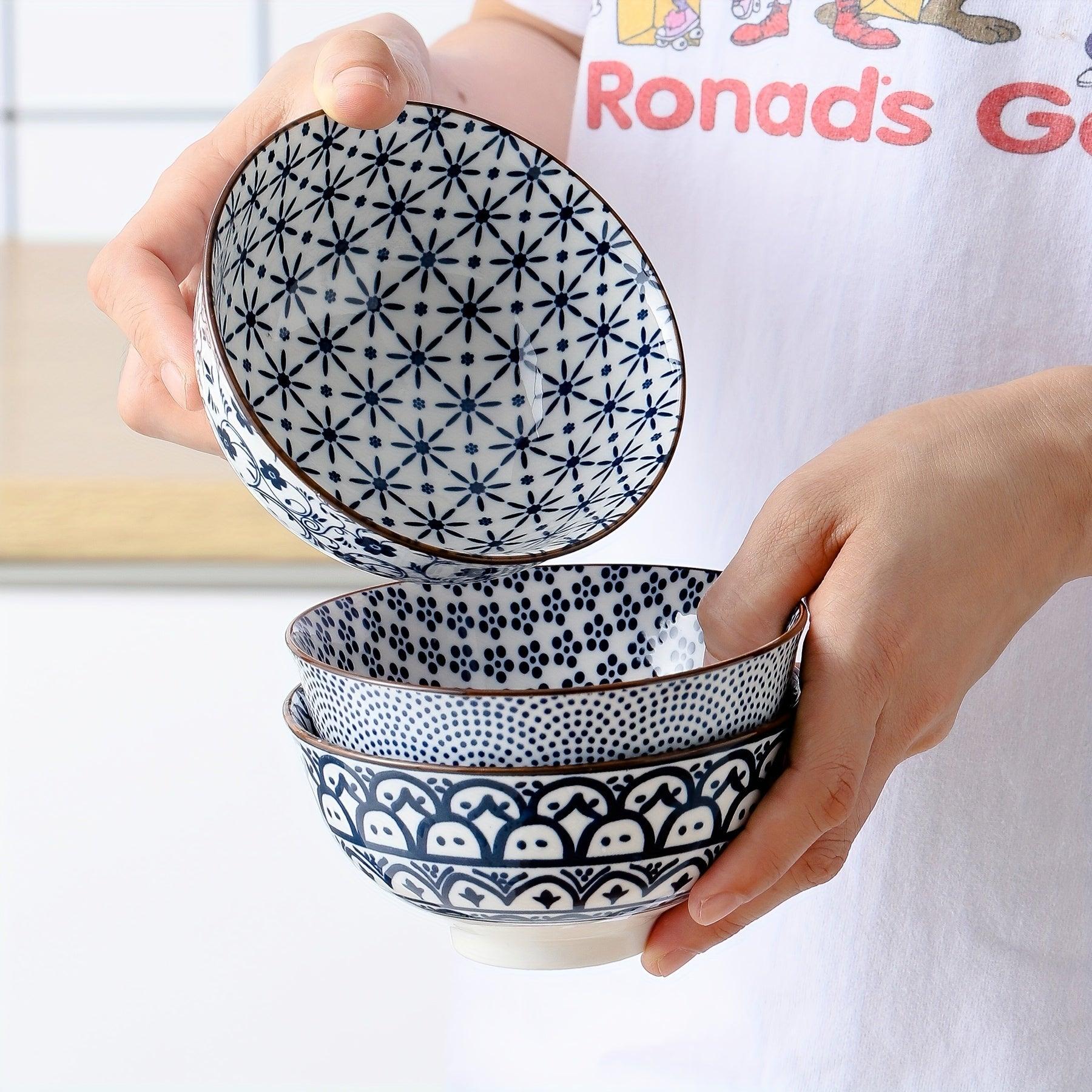 Japanese Style Ceramic Dessert Bowls 10oz Blue Pattern - HomeGoods Lima