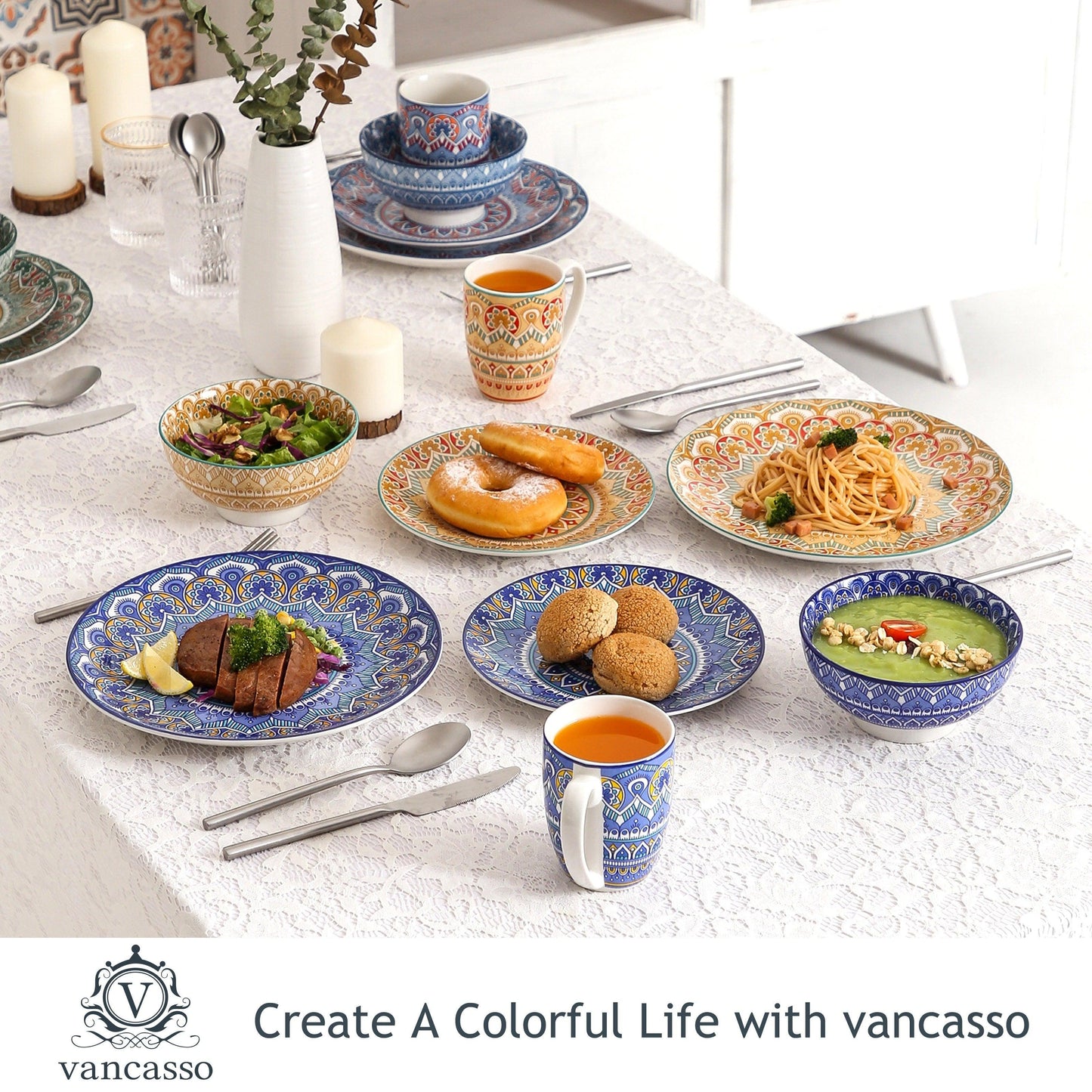 Colorful Boho Porcelain Dinnerware Set for Home and Hospitality - HomeGoods Lima